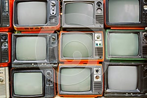 Pattern wall of pile colorful retro television TV