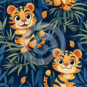 A pattern wallpaper chibi art of Design a seamless pattern with fierce tigers