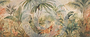 pattern wallpaper jungle and leaves tropical forest palm mural old texture drawing vintage background