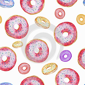 Pattern with watercolor donuts