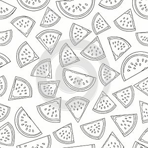 Pattern of Watermelon Slices in Line Art Style