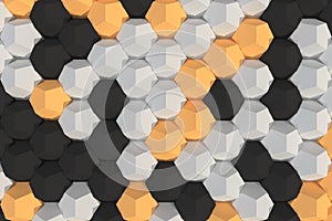 Pattern of white, orange and black hexagonal elements