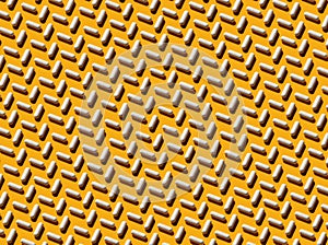 A pattern of white pills on a yellow background