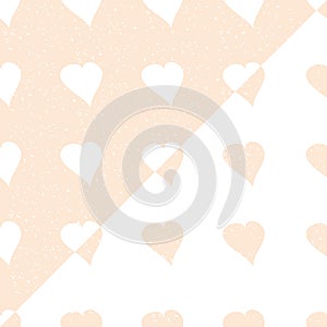 Pattern with white and pink hearts from blemishes on pastel background