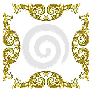 Pattern of wood gold flower carved isolated on white background