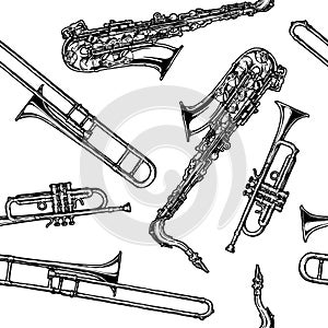 Pattern with woodwind and brass musical instrument