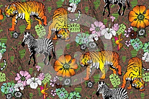 Pattern of zebra, tiger and other animals.