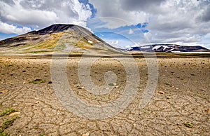 Patternd ground with polygons in beautiful primordial icelandic highland. Iceland