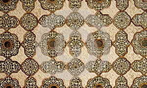 Patterned artwork in the ceiling. Amber Fort India