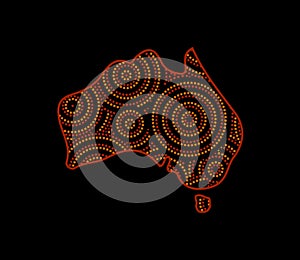 Patterned Australia map aboriginal art on black, vector