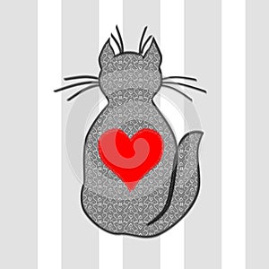 Patterned cat with a heart on its back