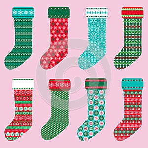 Patterned Christmas stockings vector illustrations