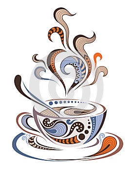 Patterned colored cap of coffee. Batik/African / Indian / totem / tattoo design