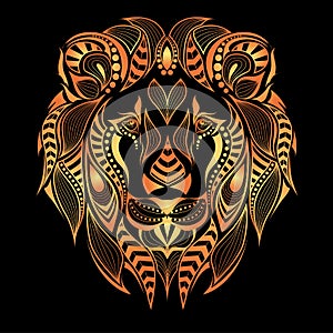 Patterned colored head of a lion. African / indian / totem / tattoo design. It may be used for design of a t-shirt, bag, postcard