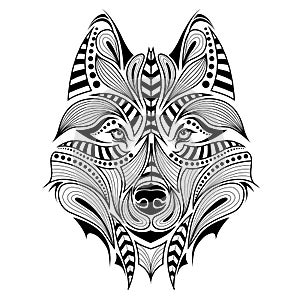 Patterned colored head of the wolf.