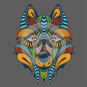 Patterned colored head of the wolf