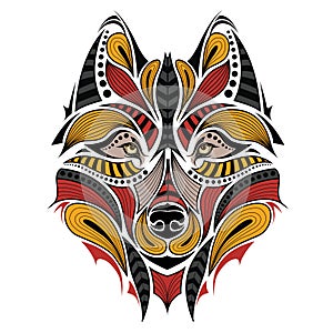 Patterned colored head of the wolf.