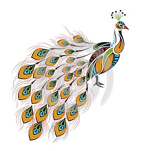 Patterned colored peacock. African / indian / totem / tattoo design