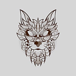 Patterned head of wild cat African Style With BrownLine