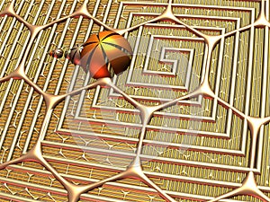 A patterned hemisphere on top of a hexagon