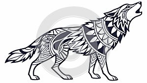 Patterned Howling Wolf Illustration Vector, vector design Generative AI