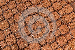 Patterned paving with red bricks in Ribeirao Preto