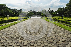 Patterned paving tiles, cement brick floor background