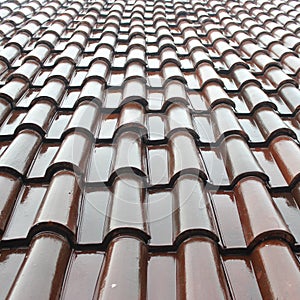 Patterned Shiny Brown Roof Tiles. Rooftile Background