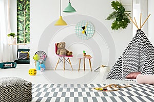 Patterned tent in kid`s room