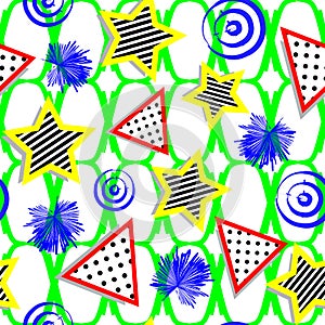 Patterned triangles and stars Memphis pattern
