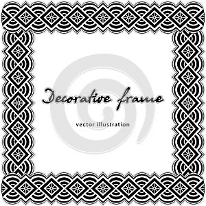 Patterned wicker frame, black and white border, ethnic coloring ornament, monochrome decorative background, template postcard,