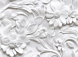 Patterns on the ceiling gypsum sheets of white flowers, plaster background - floral pattern, seamless pattern. Created