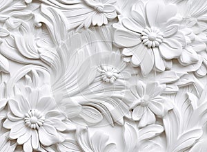 Patterns on the ceiling gypsum sheets of white flowers, plaster background - floral pattern, seamless pattern. Created