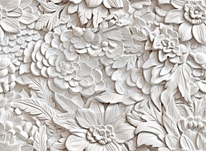 Patterns on the ceiling gypsum sheets of white flowers, plaster background - floral pattern, seamless pattern.