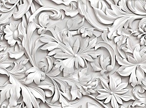 Patterns on the ceiling gypsum sheets of white flowers, plaster background - floral pattern, seamless pattern.