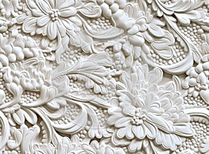 Patterns on the ceiling gypsum sheets of white flowers, plaster background - floral pattern, seamless pattern.