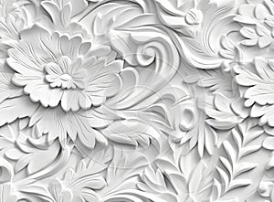 Patterns on the ceiling gypsum sheets of white flowers, plaster background - floral pattern, seamless pattern.