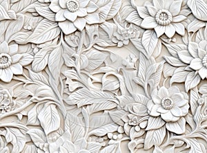 Patterns on the ceiling gypsum sheets of white flowers, plaster background - floral pattern, seamless pattern.