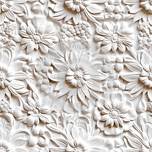 Patterns on the ceiling gypsum sheets of white flowers, plaster background - floral pattern, seamless pattern. SEAMLESS