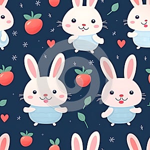 patterns of cute rabbit cartoon drawing. Watercolor illustration background, Generative AI