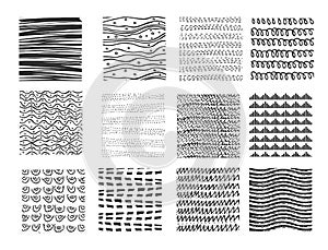 Patterns with dots, stripes, waves set