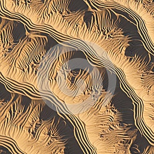 Patterns of rippled sand with shadows create a mesmerizing visual