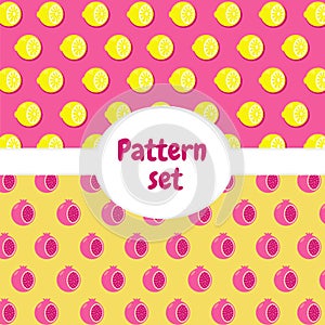 Patterns set. Pattern with half of pomegranate and half of lemon