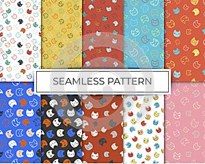 Patterns set seamless cat background