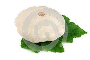 Patty pan Squash with leaf isolated on white background. Pattypan