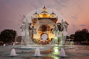 Patuxai monument in Vientiane at sunset