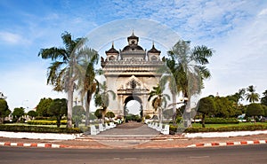 Patuxai or Victory Gate or Gate of Triumph, No.1 attraction in Vientiane, Laos.