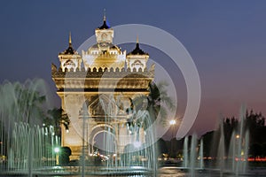 Patuxay or Patuxai Victory Monument, architectural landmark of Vientiane, capital city of Laos