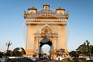 Patuxay Vientiane Laos, Sunrise in morning at at Patuxai