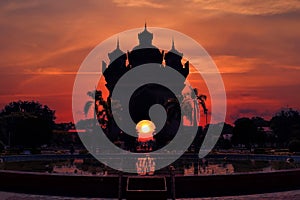 Patuxay at Vientiane in Laos the Victory gate with sunset